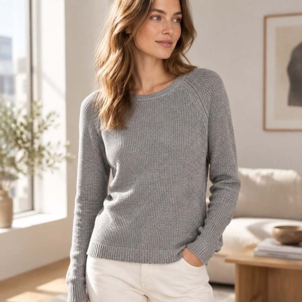 rag & bone/JEAN Crewneck Sweater Size M Gray Textured Knit